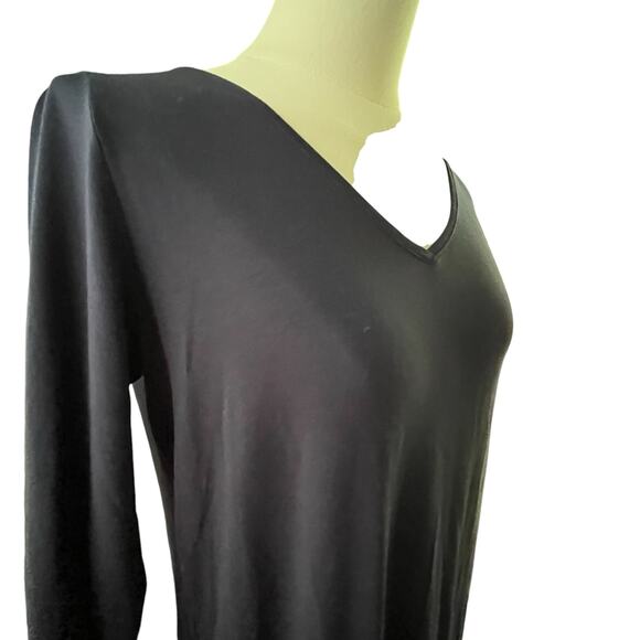 Eileen Fisher Dress XS Petite Navy Blue Tencel Knit V-Neck 3/4 Sleeve Minimalist - Picture 3 of 11